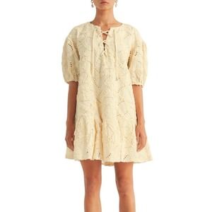 Arose Studio Inc Women's Maia‎ Cotton Eyelet Lace Up Short Dress Cream XL NEW